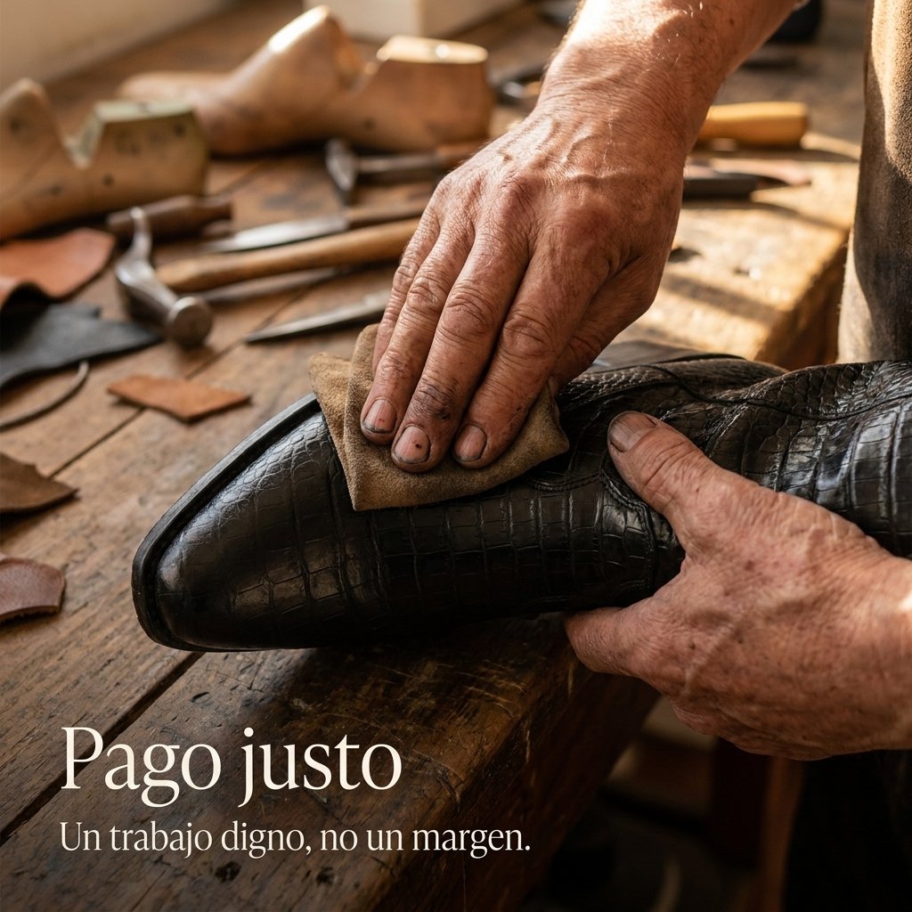 Manos de un maestro zapatero puliendo una bota terminada